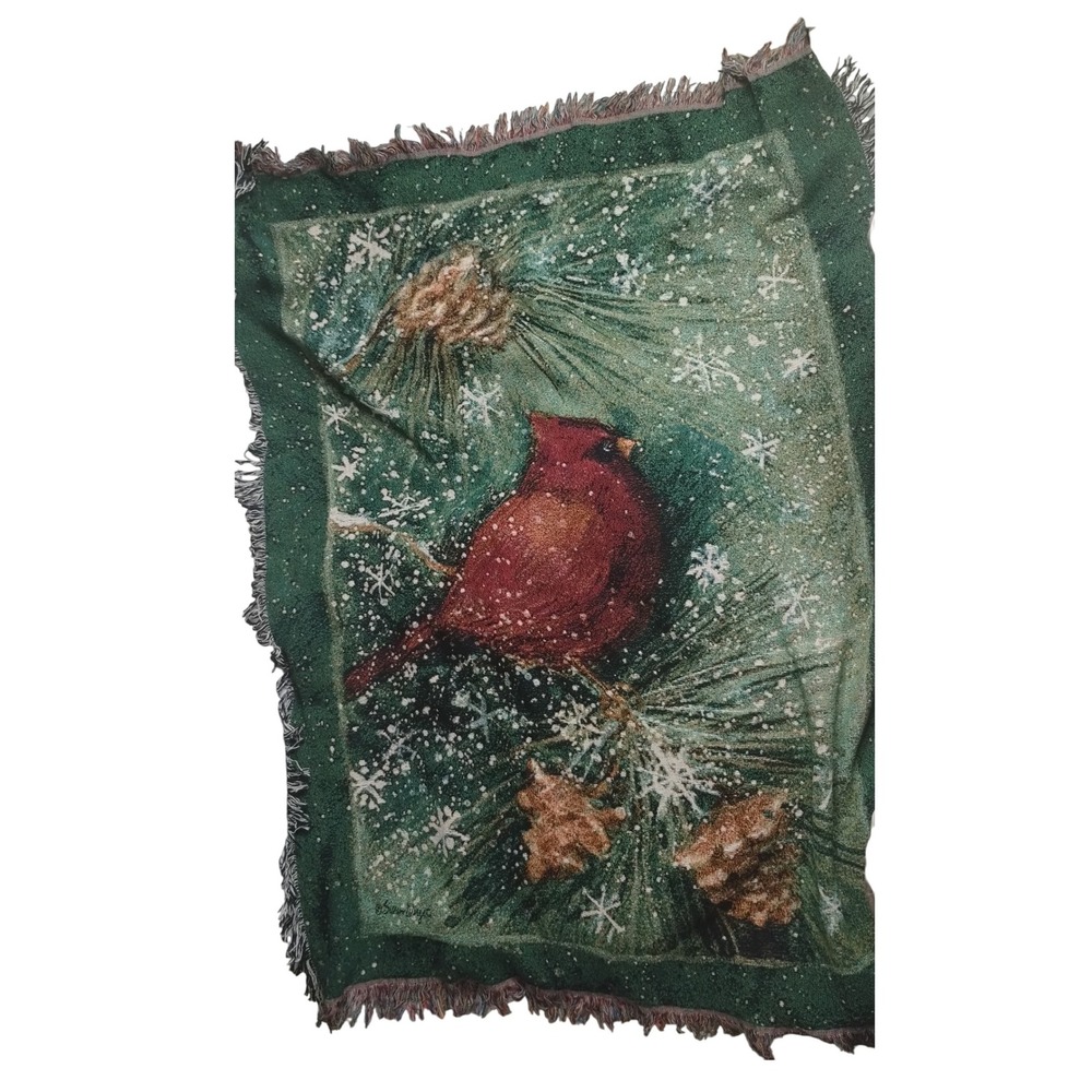 Winter Cardinal Tapestry Throw Blanket‎ by Susan Winget 46x59 Snow Pinecone USA